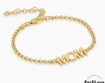 Dainty Mom Bracelet: Sterling Silver Rolo Chain, Custom Engraving