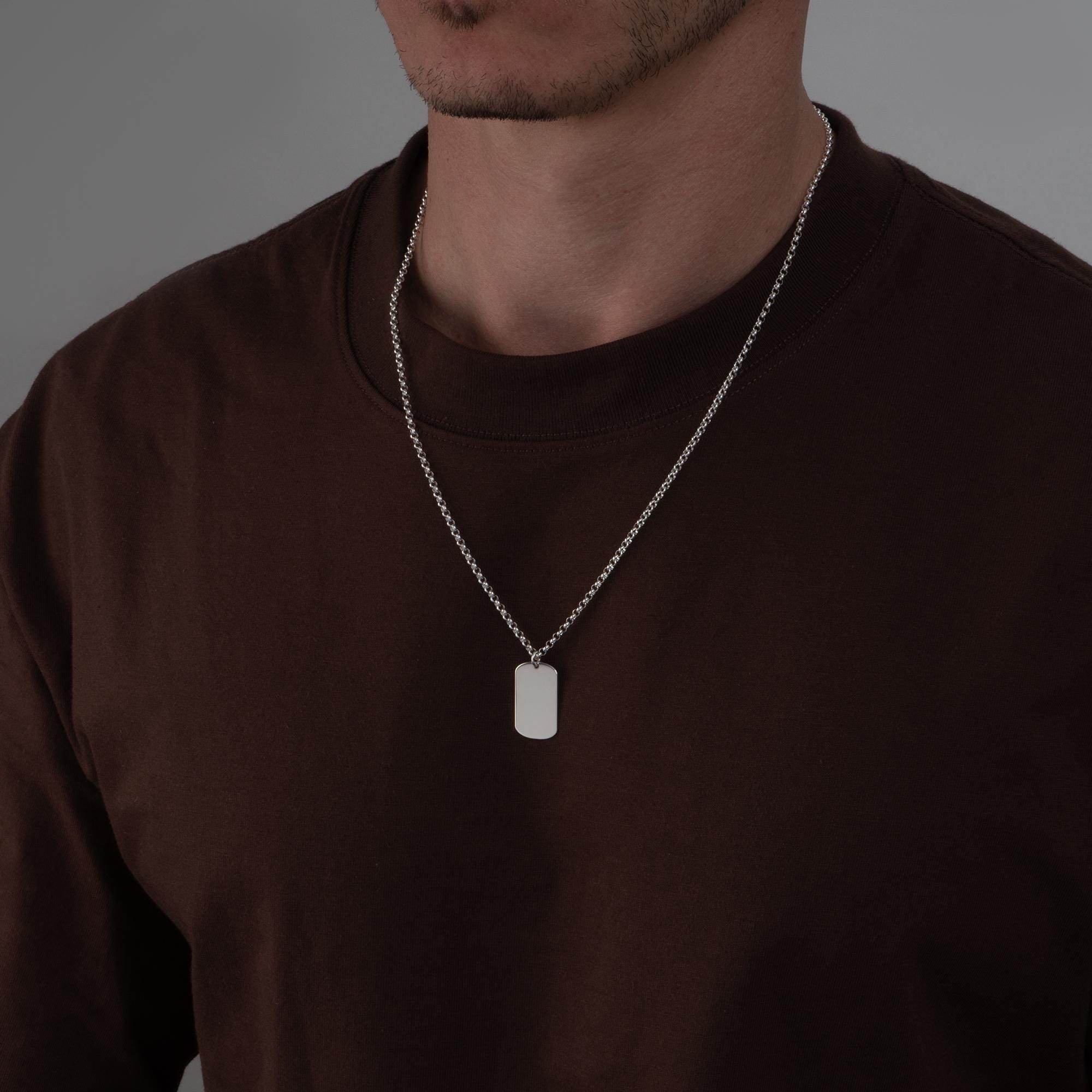 Engraved Sterling Silver Dog Tag Necklace - Personalized Vertical