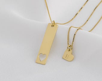 スターリングシルバーの母娘ネックレスセット：刻印入りハートバー