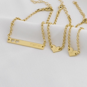Mother Daughter Matching Bracelet Set: Personalized Bar & Heart Jewelry