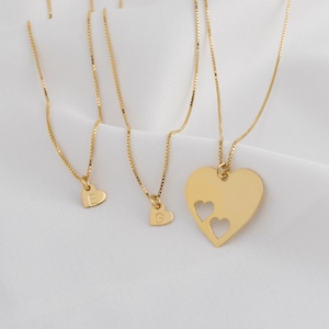 Mother Daughter Necklace Set: Sterling Silver Heart, Initial Charm