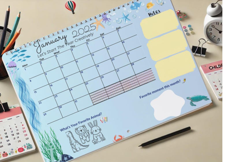 Printable Oceaan Adventure 2025 Kids Calendar With Activities Digital