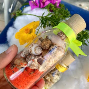 Miniature Ocean Bottle with Seashells, Ocean in bottle Valentines gift, Seashell in bottle, Seashell table decor