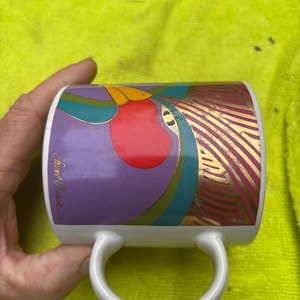 Vintage Laurel Burch Harlequin Birds coffee mug 1980s ceramic plus collectible