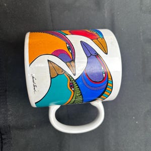 Laurel Burch Four Mynah Harlequin Birds Coffee Mug.