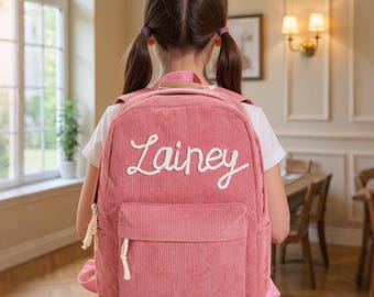 Mochila infantil personalizada con nombre bordado, de pana, ideal para preescolar, guardería o regreso al cole.