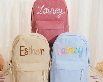 Personalized Corduroy Backpack for Kids Custom Name Toddler School Bag Embroidered Preschool Backpack Gift for Boys Girls Birthday Gift
