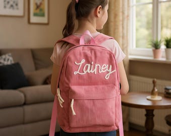 Mochila infantil personalizada con nombre, de pana, para niños pequeños, bordada, ideal como regalo para la vuelta al cole.