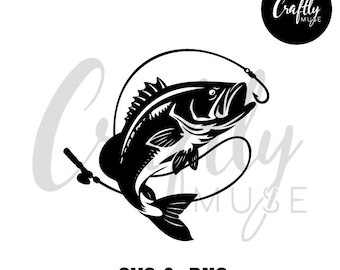 Fishing SVG - Fishing Rod and Hook SVG PNG – Fisherman Silhouette Clipart for Cricut & Sublimation – Fishing Pole Line Decal Design