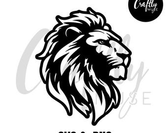 Cabeza de león PNG, SVG / Clipart de león tribal, silueta del rey de la jungla, diseño de tatuaje de animal salvaje, descarga digital de Cricut y sublimación.
