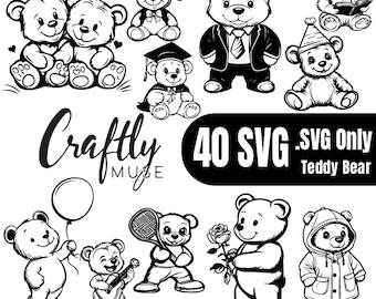 Teddy Bear Svg, Bear Svg, Teddy Bear 40 SVG Bundle, Cute Bear Cut Files for Cricut & Silhouette, Baby Shower, Instant Download SVG.