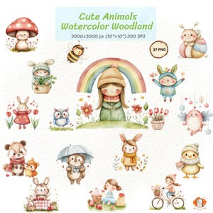 Watercolor Animals  Woodland Clipart Set - Cute Forest Creatures, Nursery Wall Art, Baby Shower Decor, DIY Crafts, Invitations & More