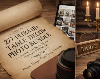 Zestaw zdjęć dekoracji stołu – rustykalne, vintage'owe kwiaty, do użytku komercyjnego (pobranie cyfrowe)