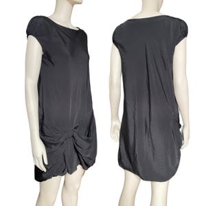 Stunning Cop Copine Black Long Tunic Top Mini Dress Ruched Bow Short Sleeved Statement Officecore