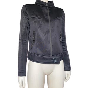 Incrível COP COPINE Vintage 90&#39;s Techwear Jaqueta Preta Arquivo Declaração Manga Comprida Zip Up Cyber Punk Passarela RARA