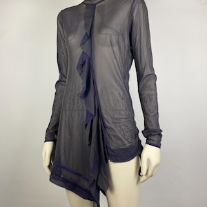 Amazing Cop Copine Vintage Mesh Sheer Turtleneck Asymmetrical Long Sleeved Ruched Mini Dress Grunge Archive Runway
