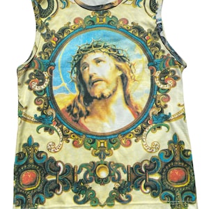 Raro Gesù religioso vintage Y2K Renaissance Statement Graphic Print Top