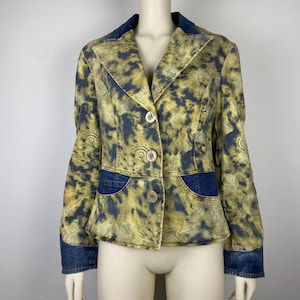 Unique Voyage Passion Vintage 90’s Acid Wash Denim Lace Design Distressed Jacket Statement Archive
