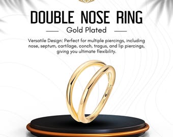 Aro nasal doble de 20 g, dorado o plateado, para cartílago, concha, daith, trago, hélix y tabique. Pendiente de aro. Joyería minimalista. Regalo para ella.
