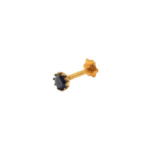 14K Solid Gold Nose Stud with Black Zircon – Minimalist Single Stone Nose Piercing Jewelry | Black Stone Nose Pin