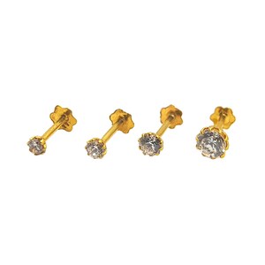 14k Gold Stud Earrings, Screw type Back Earrings, Tiny Tragus Earring, Forwar Helix Earring, Tragus Piercing  Stud Labret | Gift For her