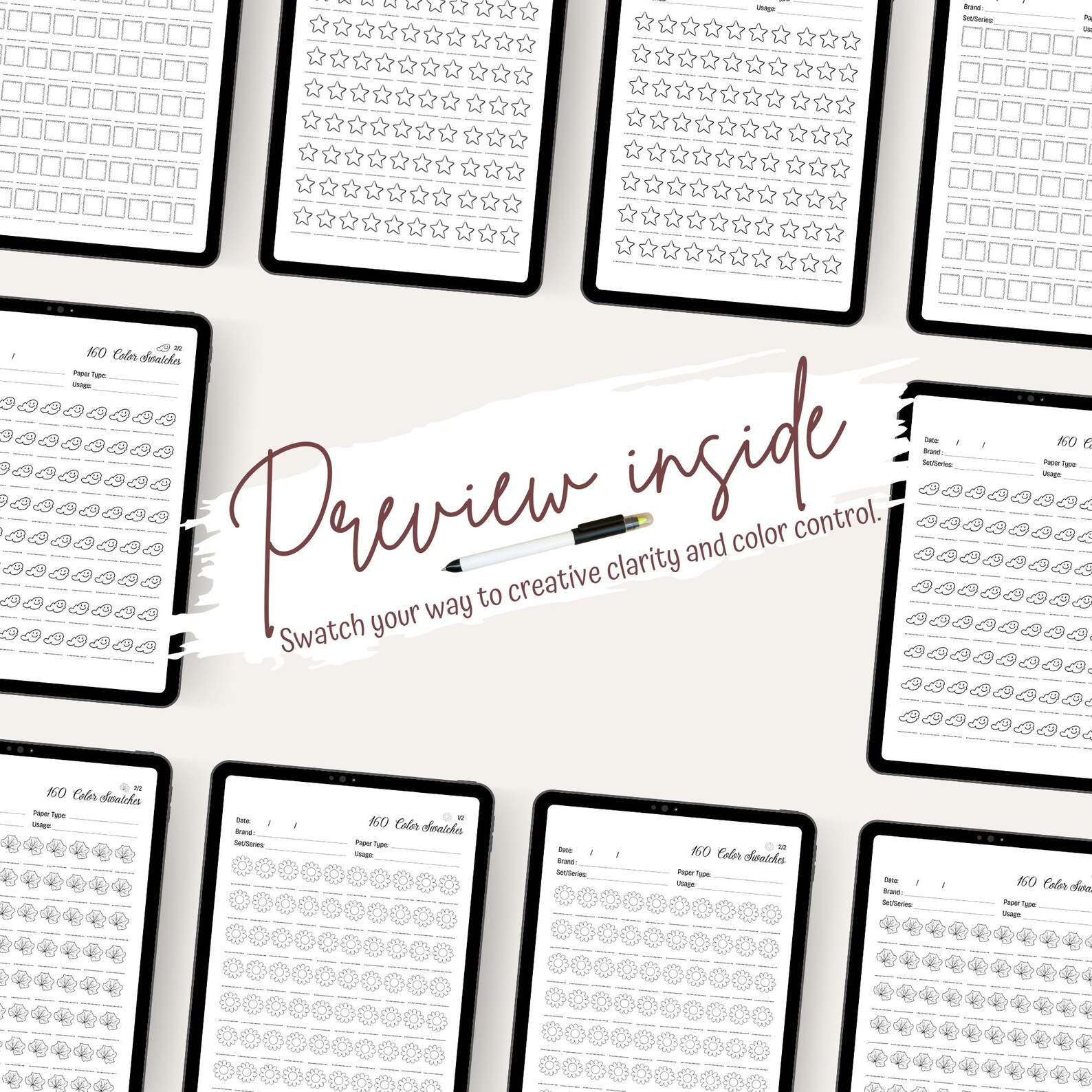 160 Color Swatch Chart Printable | Alcohol Marker Organizer for Copic ...