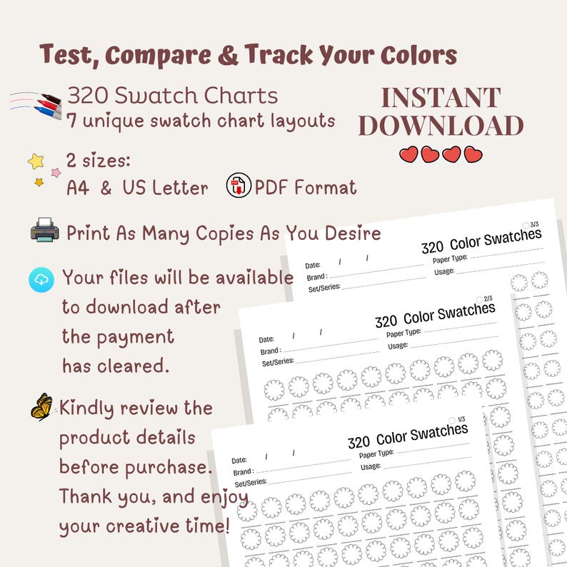 320 Color Swatch Chart Printable – Ohuhu & Copic Marker Tracker (PDF ...