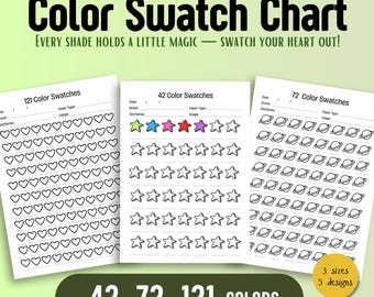 Heart Star Moon Color Swatch Chart: Printable PDF (A4 A5 US Letter)