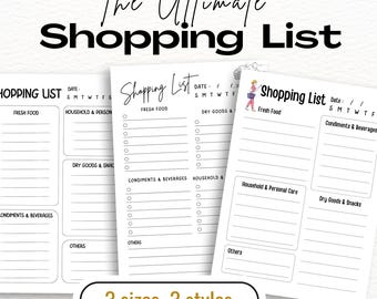 Printable Grocery Shopping List: Minimalist Organized Checklist (A4 A5 US Letter) (PDF)