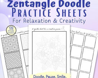 Zentangle Doodle Practice Sheets – Relaxing Doodle Art for Mindful Breaks | Printable US Letter PDF