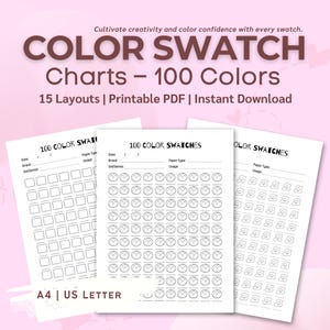 Tabela de Amostras de 100 Cores para Imprimir em PDF | 15 Layouts | A4 e Carta EUA | Rastreador de Marcadores de Álcool para Ohuhu, Copic, Touch | Download Digital