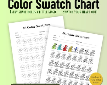 48 Color Swatch Chart Set: Raindrop & Floral Petal Shapes (Printable PDF)