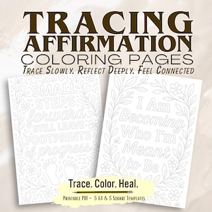 Tracing Affirmation Coloring Pages – Self-Love & Grounding Worksheets | Botanical Zen for Teens and Adults (PDF)