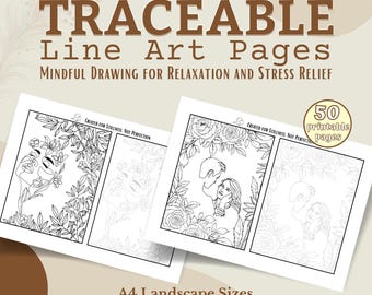 Mindful Drawing Line Art Pages: 50 A4 Traceable Designs (Digital Download)