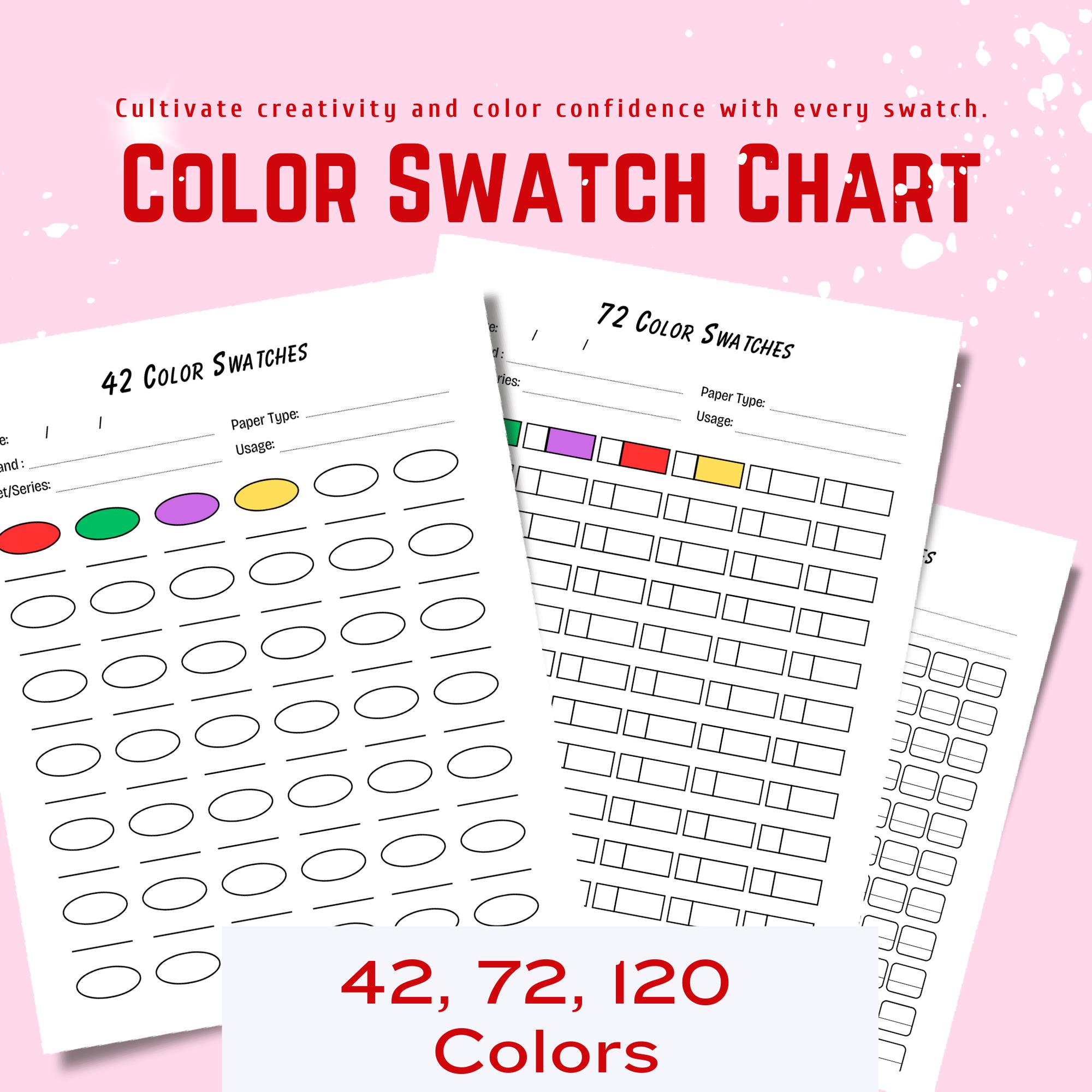 Cute Color Swatch Chart – 42, 72, 120 Colors, Kawaii Blank Swatch ...