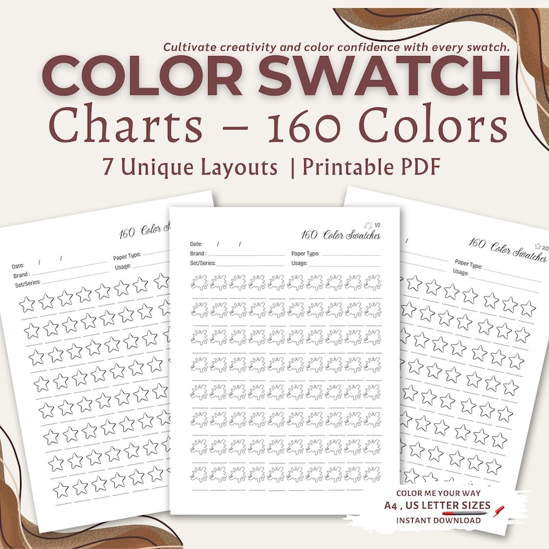 160 Color Swatch Chart Printable | Alcohol Marker Organizer for Copic ...