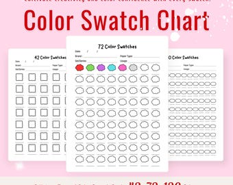 May include: Printable color swatch chart with three different sizes: 42, 72, and 120 color swatches. Each chart has five different icon designs for color swatches. The charts are designed to help cultivate creativity and color confidence.