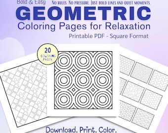 Geometric Coloring Pages: Bold & Easy Designs for Adults (PDF Download 8.5x8.5 in)