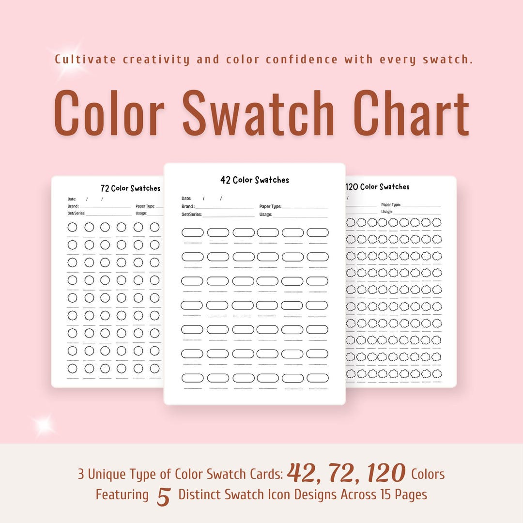 3 Unique Color Swatch Cards 42, 72, 120 Colors Blank Color Chart for ...