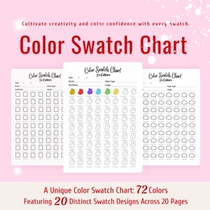 Tabla de muestras de colores con 72 colores: adorable plantilla de paleta kawaii en blanco para pintar, hacer arte y manualidades
