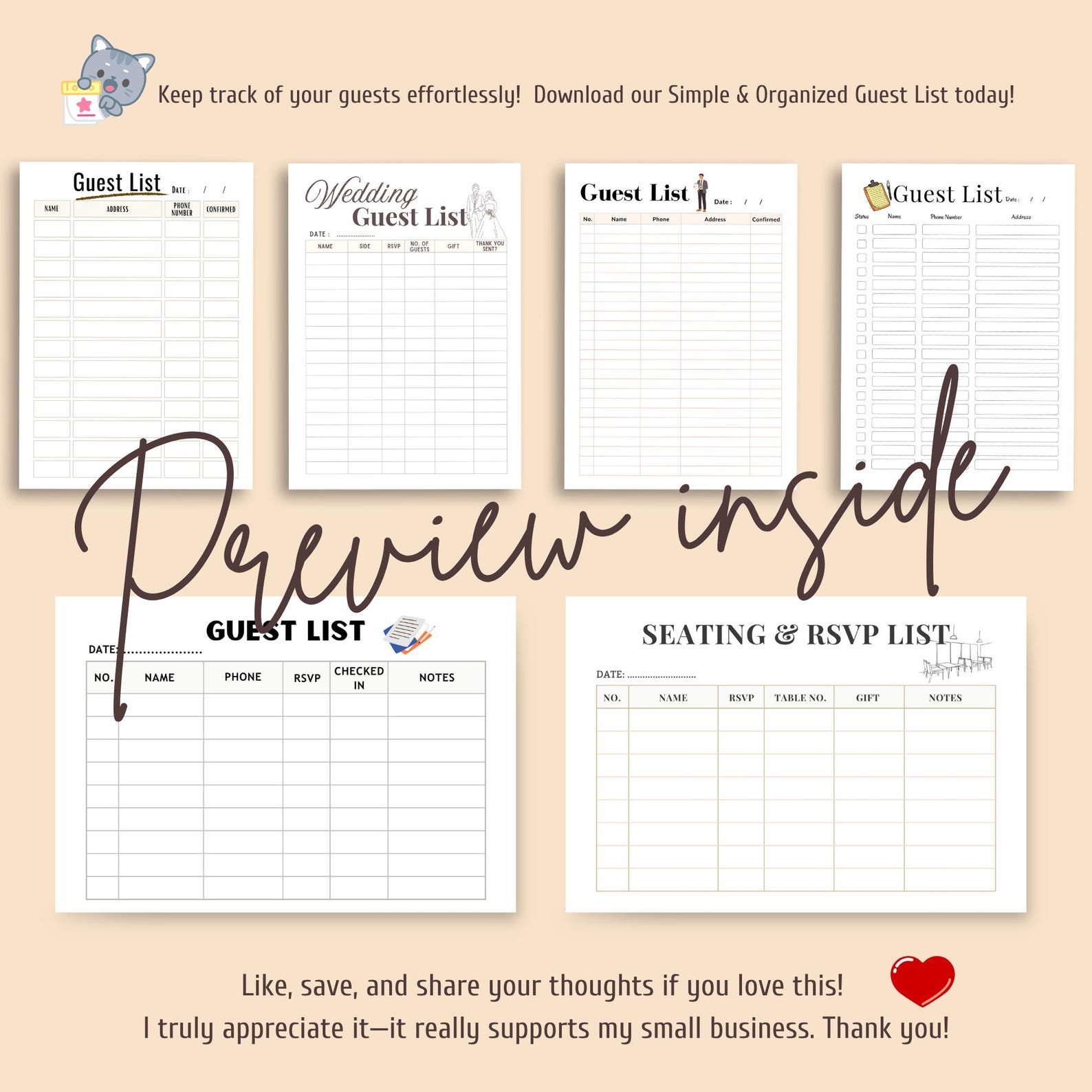 Guest Count List.pdf Printable Guest List Tracker: Wedding & Event Planning (PDF) - Etsy