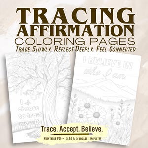 Tracing Affirmation Coloring Pages – Self Love Worksheets for Teens & Adults | Mindful Tracing PDF