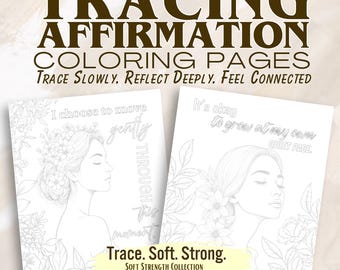 Affirmation Tracing Pages: Soft Strength Line Art (Printable PDF A4 + Square
