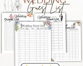 Wedding Guest List Template: 4 Unique Styles, RSVP Tracker (Digital Download)