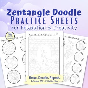 Zentangle Doodle Practice Sheets: Mindful Art, Relaxation (PDF Download A4/Letter Size)