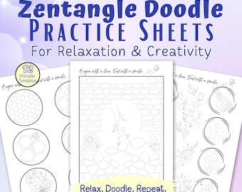 Zentangle Doodle Practice Sheets: Mindful Art, Relaxation (PDF Download A4/Letter Size)