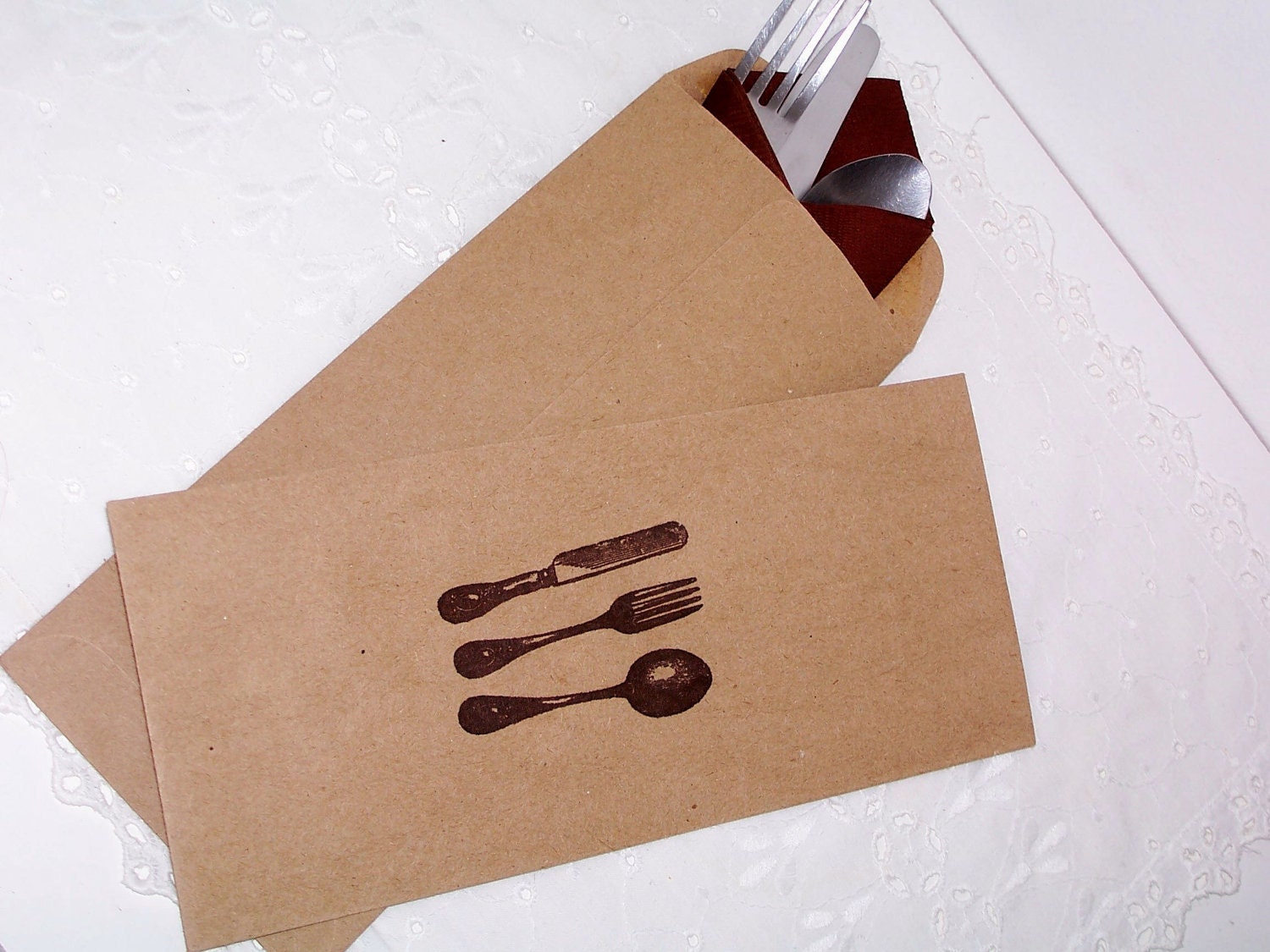 100 Kraft brown stamped silverware envelopes Etsy
