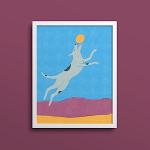 Colorful Frisbee Dog Art Print: Giclée Wall Art