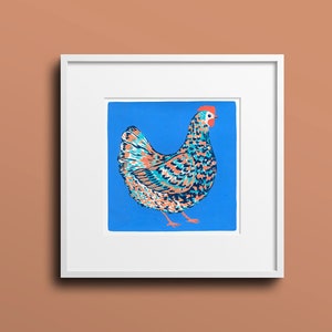 Chicken Art Print "Annie Yolkley" | Chicken Painting | Gouache Painting | Folk Art | Square Art | Kitchen Decor | Farm Gift | Unique Gift
