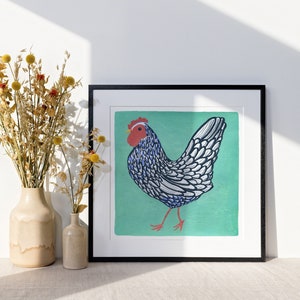 Chicken Art Print "Jeremy" | Chicken Painting | Gouache Painting | Folk Art | Square Art | Kitchen Decor | Farm Gift | Unique Gift